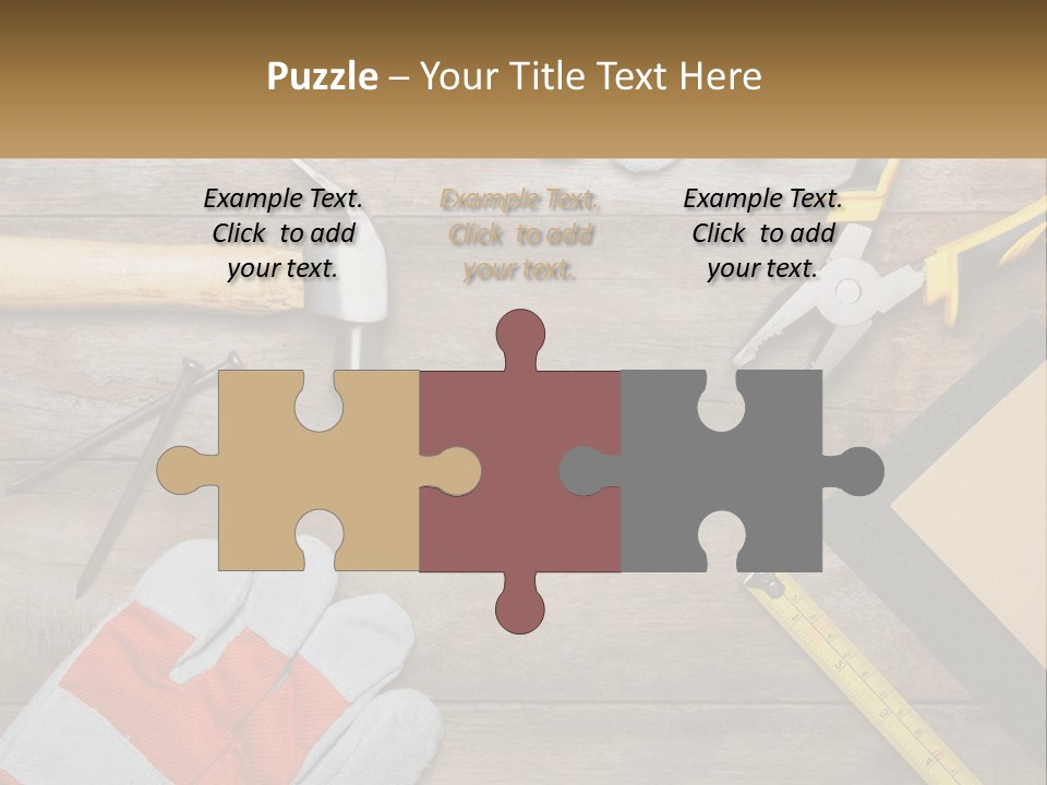 A Wooden Table Topped With Tools And Paper PowerPoint Template