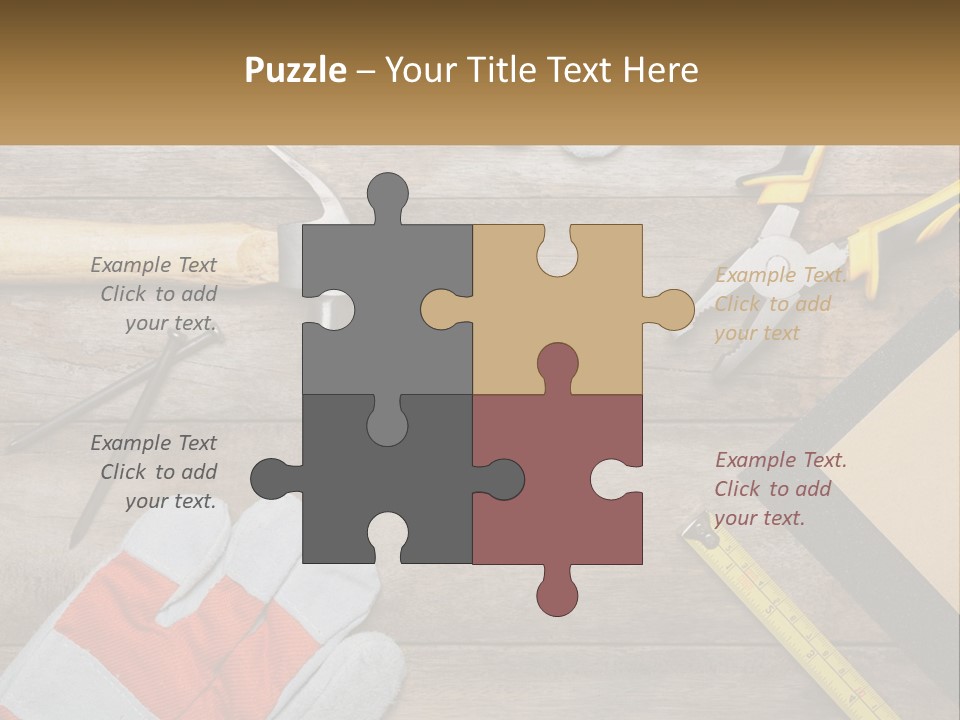 A Wooden Table Topped With Tools And Paper PowerPoint Template