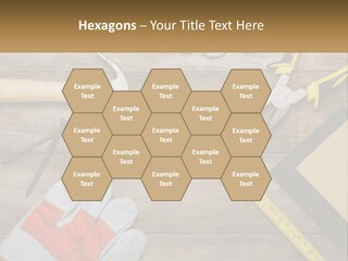 A Wooden Table Topped With Tools And Paper PowerPoint Template