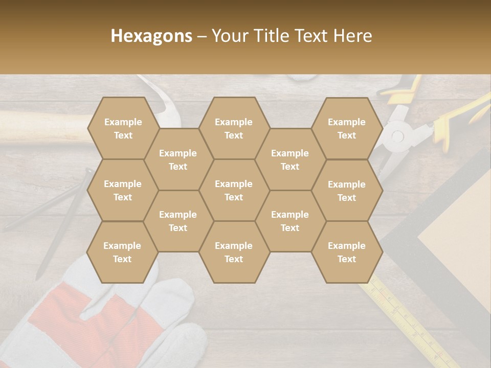 A Wooden Table Topped With Tools And Paper PowerPoint Template
