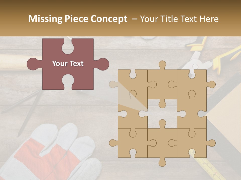 A Wooden Table Topped With Tools And Paper PowerPoint Template