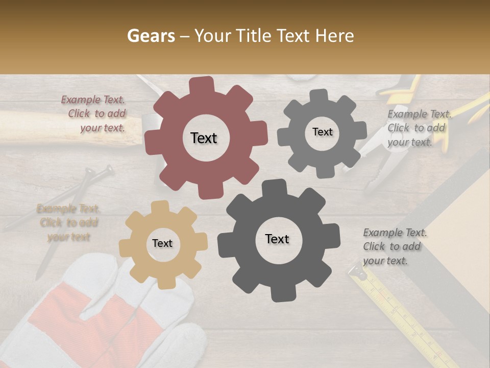 A Wooden Table Topped With Tools And Paper PowerPoint Template