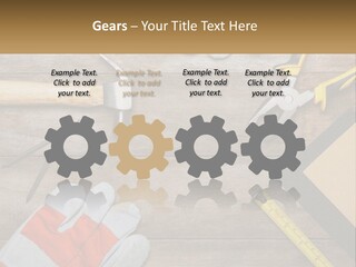 A Wooden Table Topped With Tools And Paper PowerPoint Template