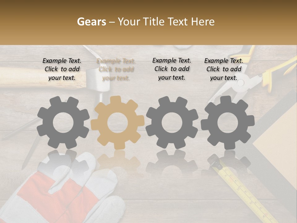 A Wooden Table Topped With Tools And Paper PowerPoint Template