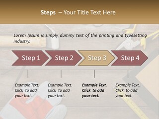 A Wooden Table Topped With Tools And Paper PowerPoint Template