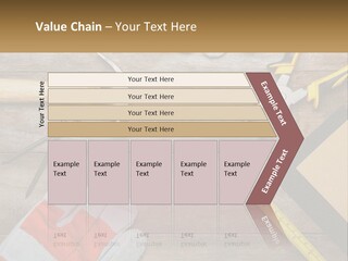 A Wooden Table Topped With Tools And Paper PowerPoint Template