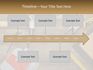 A Wooden Table Topped With Tools And Paper PowerPoint Template