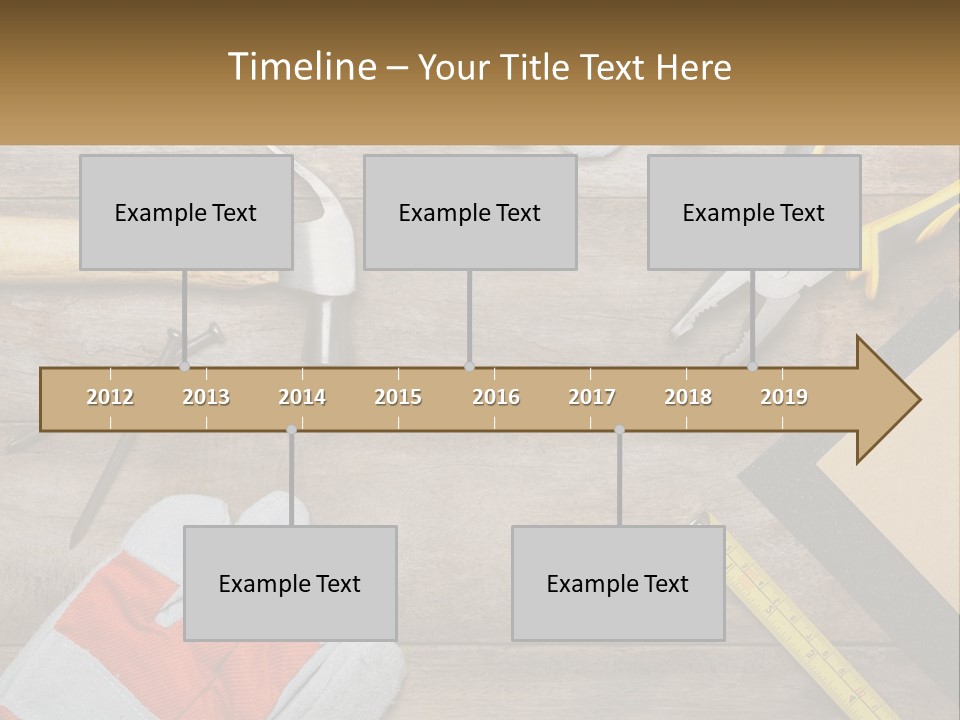 A Wooden Table Topped With Tools And Paper PowerPoint Template