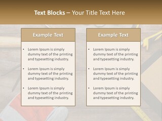 A Wooden Table Topped With Tools And Paper PowerPoint Template