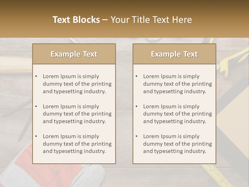 A Wooden Table Topped With Tools And Paper PowerPoint Template