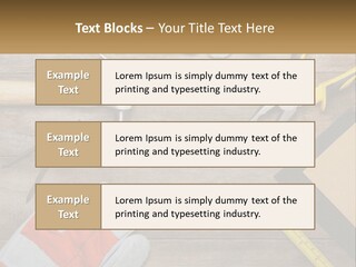 A Wooden Table Topped With Tools And Paper PowerPoint Template