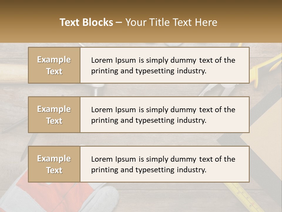 A Wooden Table Topped With Tools And Paper PowerPoint Template