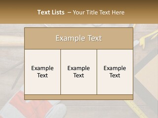 A Wooden Table Topped With Tools And Paper PowerPoint Template