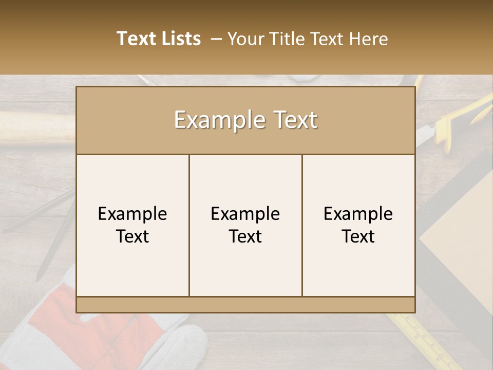A Wooden Table Topped With Tools And Paper PowerPoint Template
