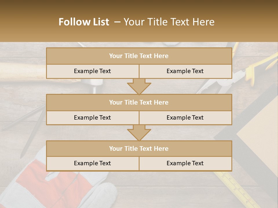 A Wooden Table Topped With Tools And Paper PowerPoint Template