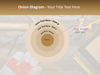 A Wooden Table Topped With Tools And Paper PowerPoint Template