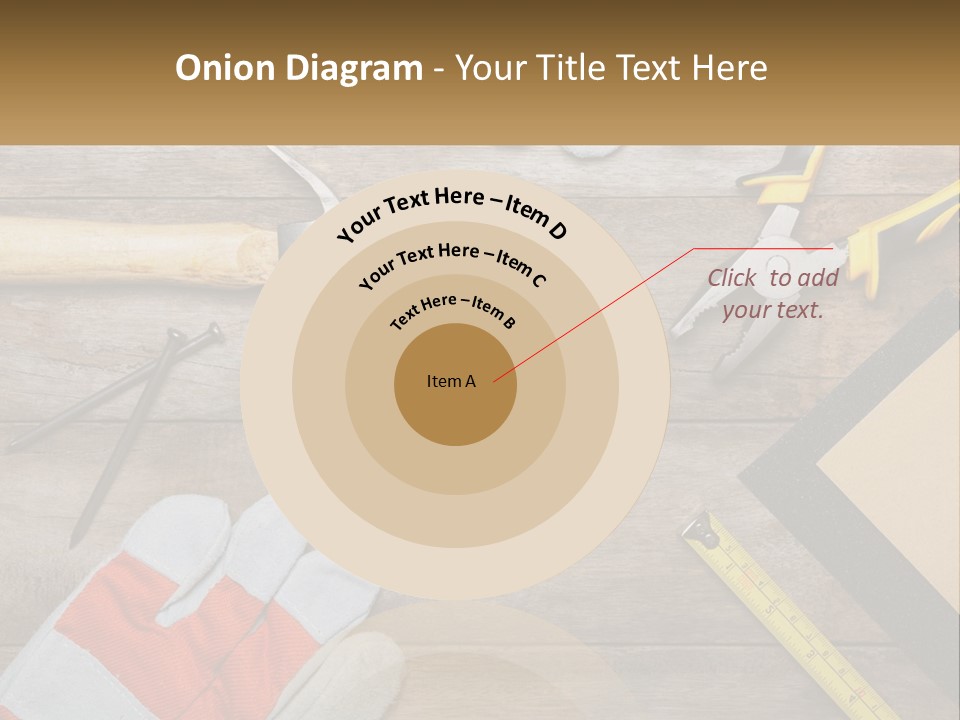 A Wooden Table Topped With Tools And Paper PowerPoint Template
