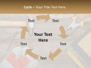 A Wooden Table Topped With Tools And Paper PowerPoint Template