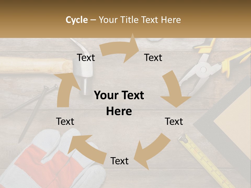 A Wooden Table Topped With Tools And Paper PowerPoint Template