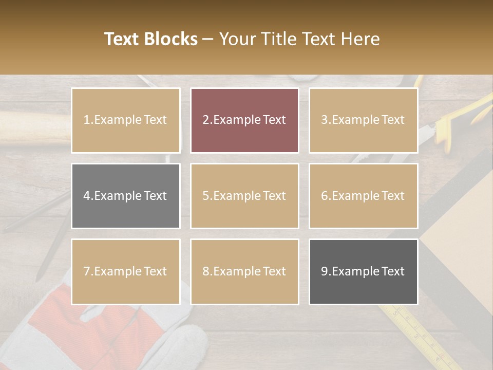 A Wooden Table Topped With Tools And Paper PowerPoint Template
