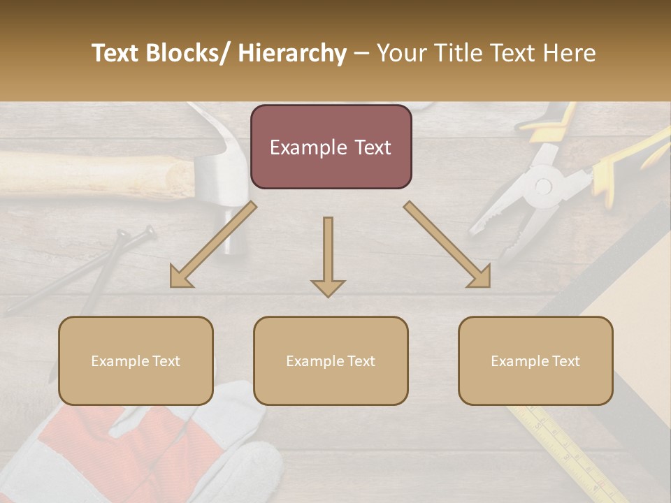 A Wooden Table Topped With Tools And Paper PowerPoint Template