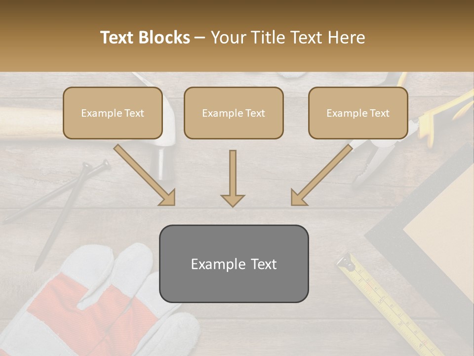 A Wooden Table Topped With Tools And Paper PowerPoint Template