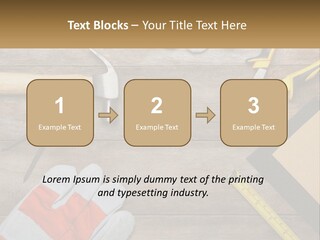 A Wooden Table Topped With Tools And Paper PowerPoint Template