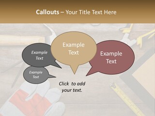 A Wooden Table Topped With Tools And Paper PowerPoint Template