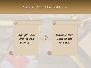 A Wooden Table Topped With Tools And Paper PowerPoint Template