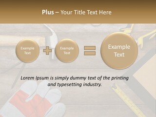A Wooden Table Topped With Tools And Paper PowerPoint Template
