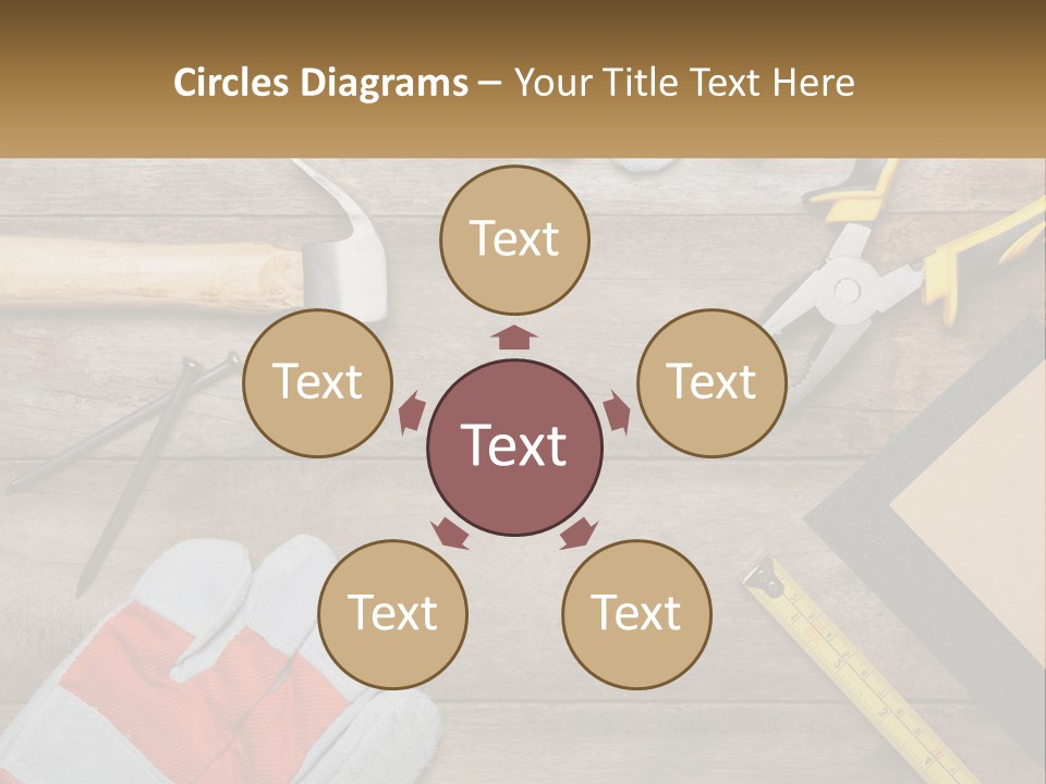 A Wooden Table Topped With Tools And Paper PowerPoint Template