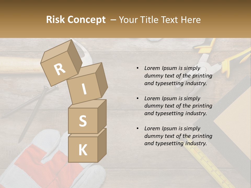 A Wooden Table Topped With Tools And Paper PowerPoint Template