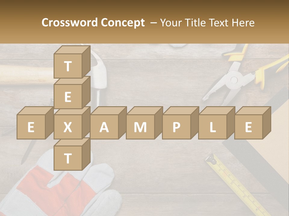 A Wooden Table Topped With Tools And Paper PowerPoint Template
