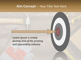 A Wooden Table Topped With Tools And Paper PowerPoint Template