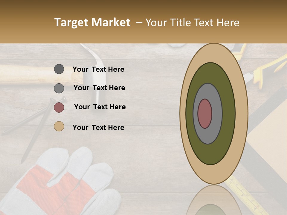 A Wooden Table Topped With Tools And Paper PowerPoint Template