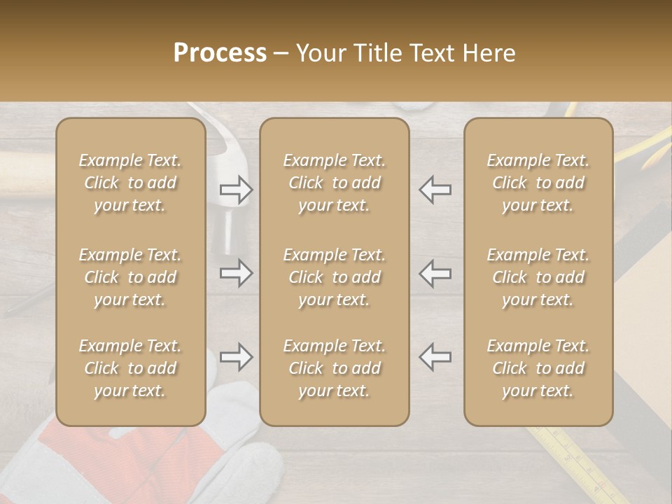 A Wooden Table Topped With Tools And Paper PowerPoint Template