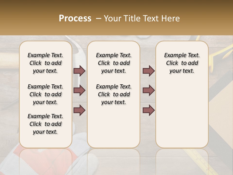 A Wooden Table Topped With Tools And Paper PowerPoint Template