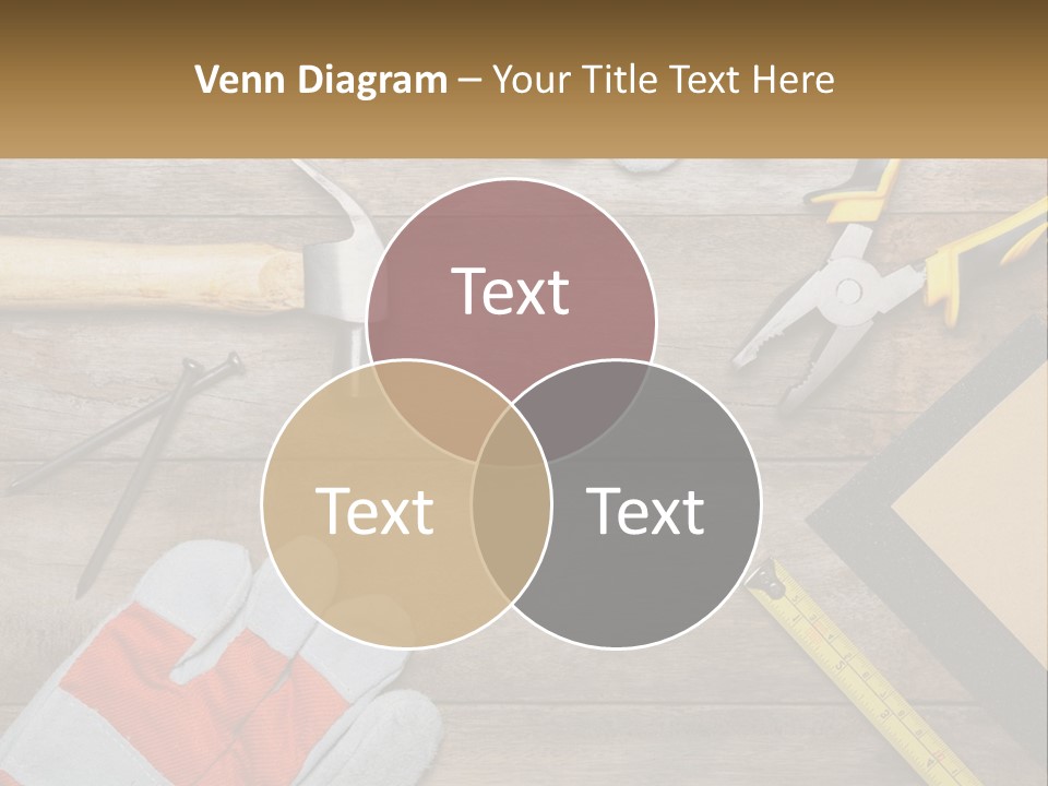 A Wooden Table Topped With Tools And Paper PowerPoint Template