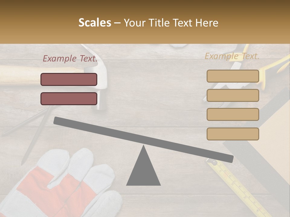 A Wooden Table Topped With Tools And Paper PowerPoint Template
