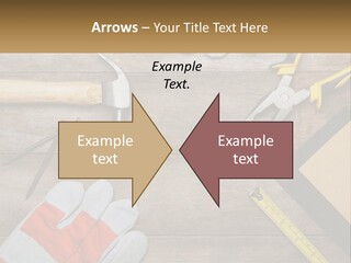 A Wooden Table Topped With Tools And Paper PowerPoint Template