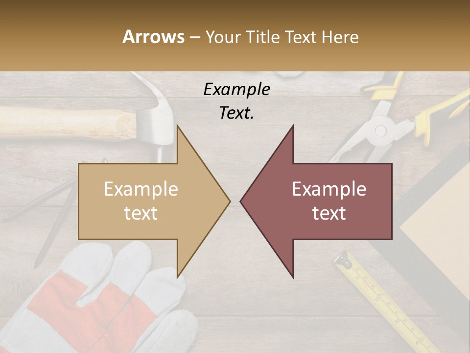 A Wooden Table Topped With Tools And Paper PowerPoint Template