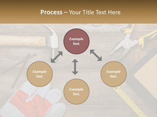 A Wooden Table Topped With Tools And Paper PowerPoint Template