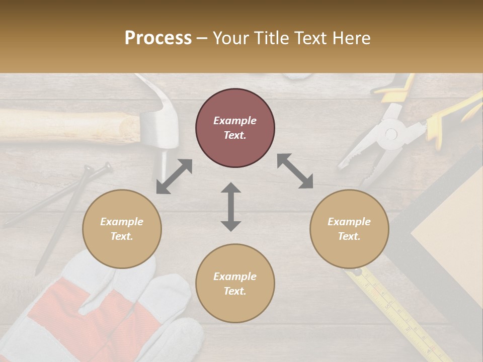 A Wooden Table Topped With Tools And Paper PowerPoint Template