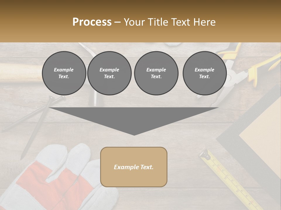 A Wooden Table Topped With Tools And Paper PowerPoint Template