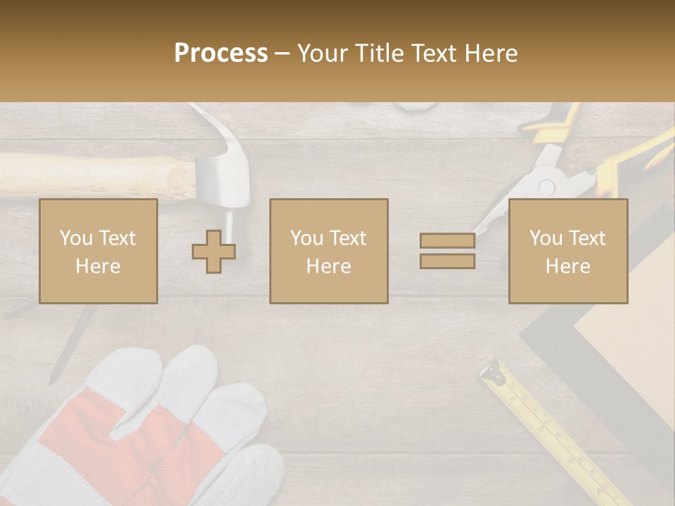 A Wooden Table Topped With Tools And Paper PowerPoint Template