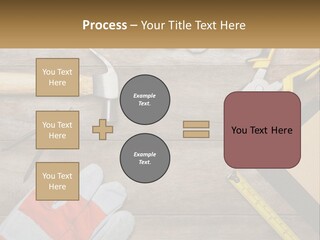 A Wooden Table Topped With Tools And Paper PowerPoint Template