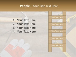 A Wooden Table Topped With Tools And Paper PowerPoint Template