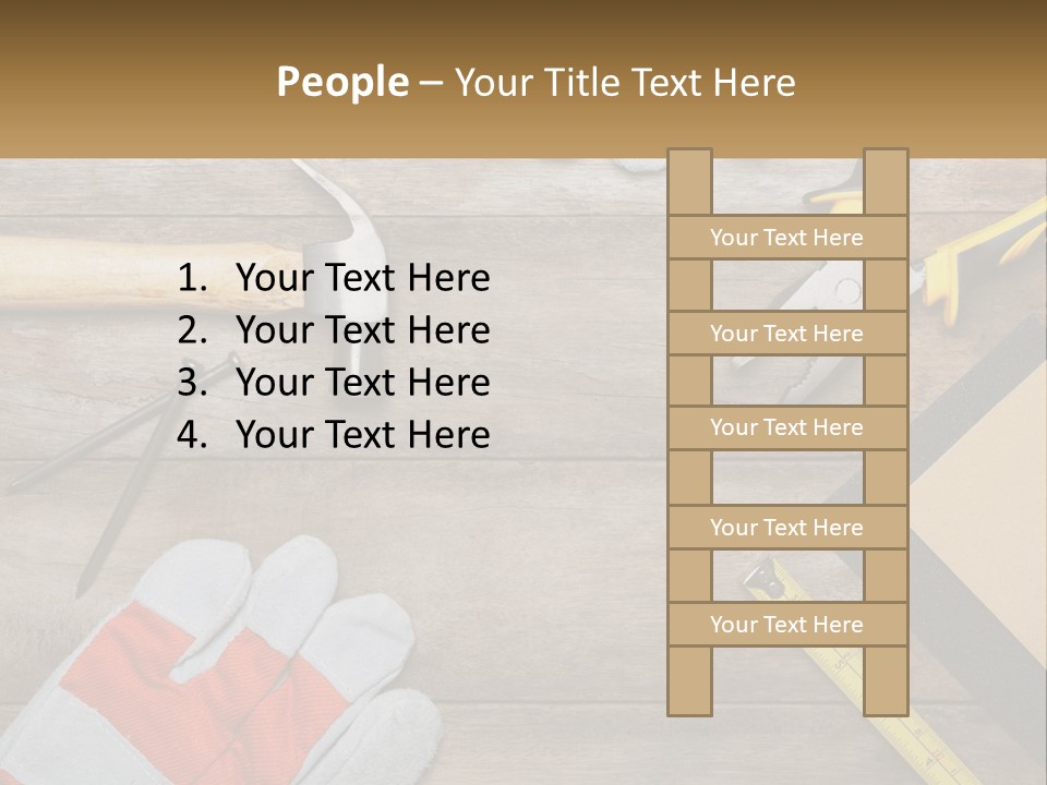 A Wooden Table Topped With Tools And Paper PowerPoint Template