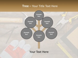 A Wooden Table Topped With Tools And Paper PowerPoint Template