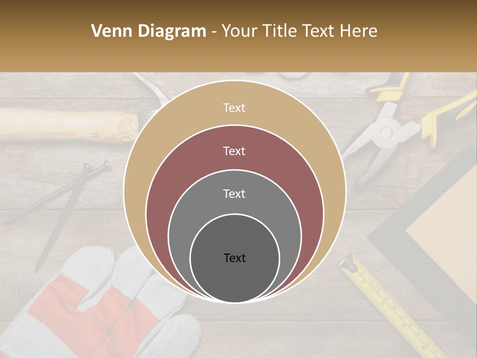 A Wooden Table Topped With Tools And Paper PowerPoint Template